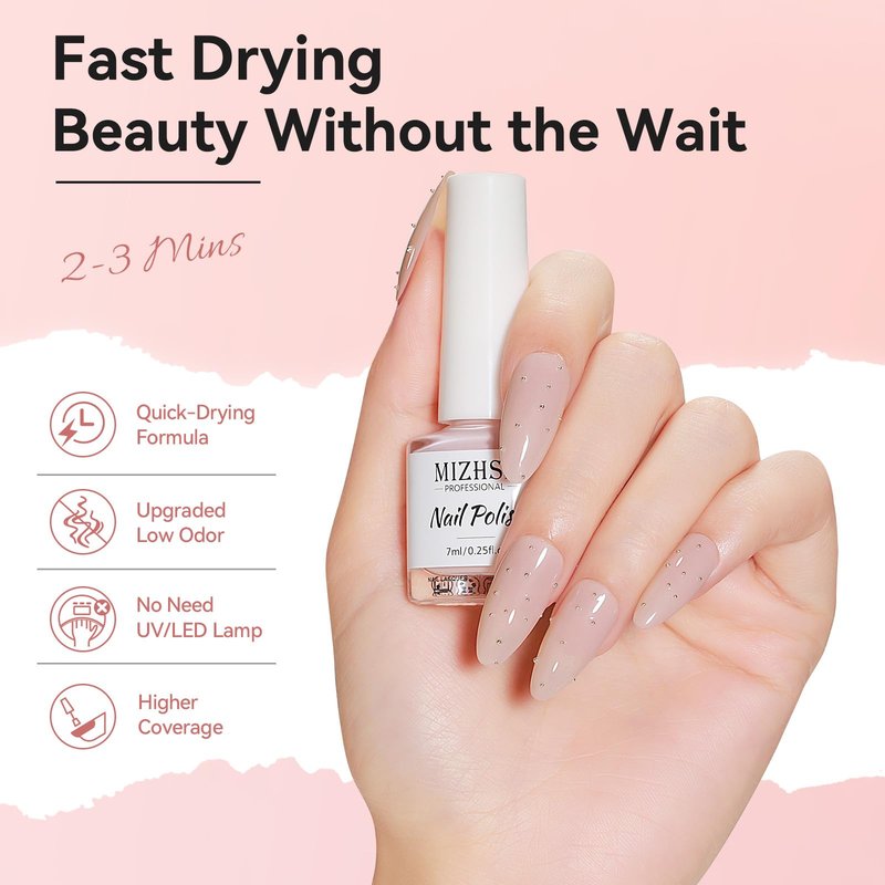 MIZHSE Quick Dry Nail Polish Set: 6 Classic Nude Colors Collection Milky White Nude Pink, Regular Nail Lacquer Fingernail Manicure DIY Nail Art Salon Gift for Women Girls