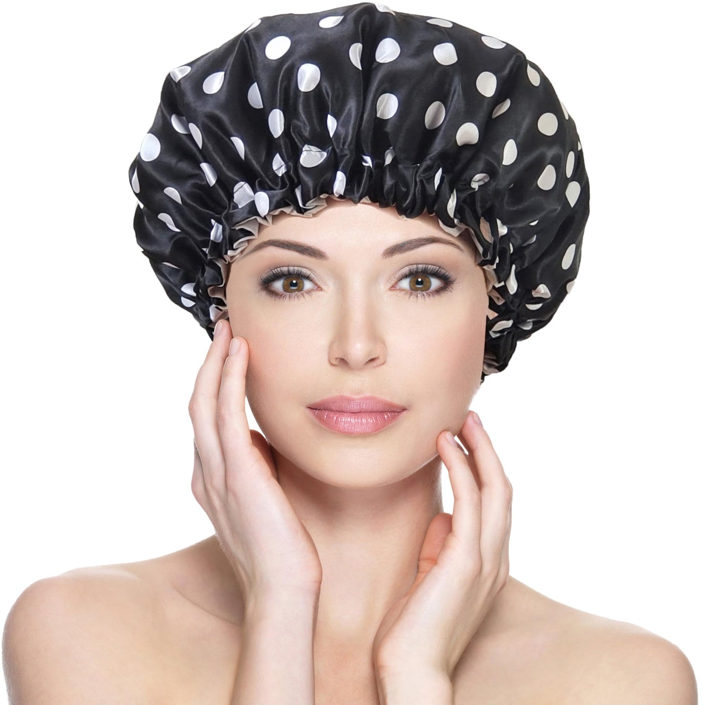 vidsel Shower Cap for Women Reusable Shower Caps Waterproof, Large Double Layer Bath Hair Cap for All Hairstyles