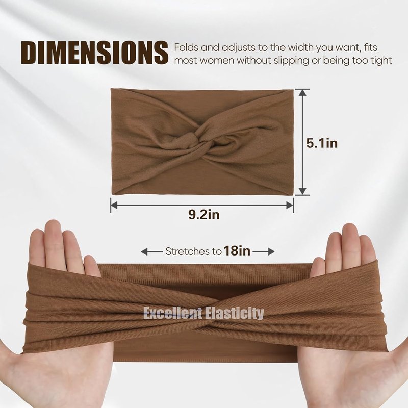 HSEM Headbands for Women - Non-Slip Wide Elastic Hair Bands | Soft Stretchy Cotton Turban Set (6 Pcs)