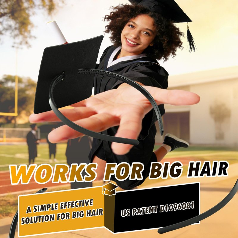 1pc Black Graduation Cap Headband Insert - Anti-Fall Grad Cap Headband for Curly Hair Secures Graduation Hat, Keep Hairstyle for Graduation Day,Essential Graduation Accessories for Women & Men Student