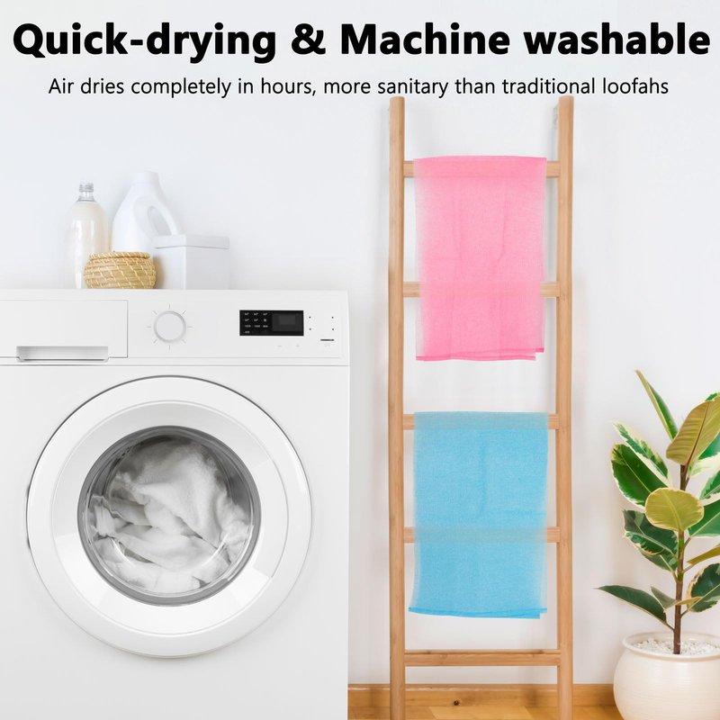 BTYMS Exfoliating Washcloth Bath Towel, 6 Pcs Nylon Back Washer Back Scrubber Body Scrub Cloth for Shower