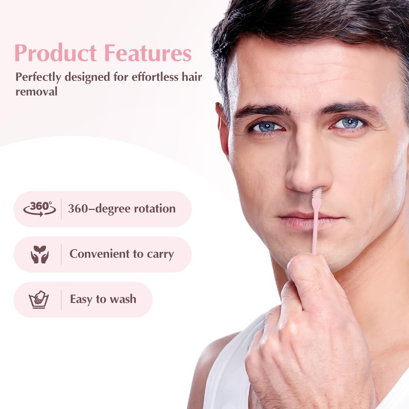 FLATRI 5PCS 2-in-1 Nasal Hair Cutter, 360° Rotating Nose Hair Trimmer Double Sided, Portable Nose Trimmer Manual for Women and Men(Pink)