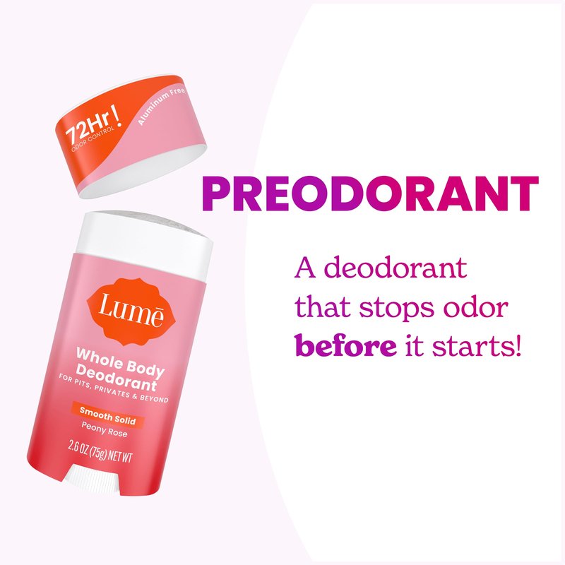 Lume Whole Body Deodorant - Smooth Solid Stick - 72 Hour Odor Control - Aluminum Free, Baking Soda Free and Skin Loving - 2.6 Ounce (Pack of 3) (Peony Rose)