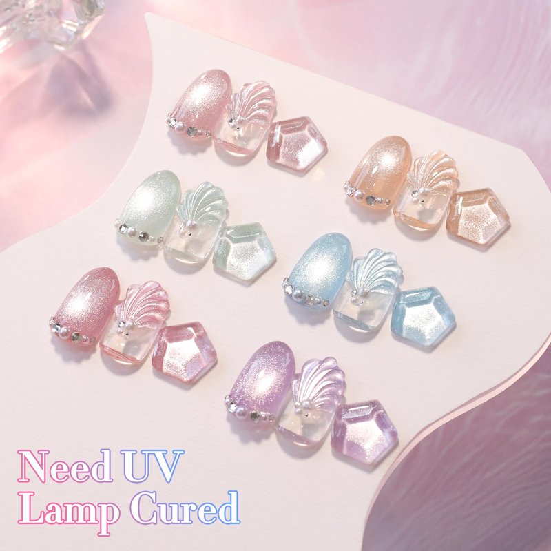 Cat Eye Gel Polish Set - 6 Colors Shimmer Glitter with Holographic Effect | Magnetic UV Nail Art Kit