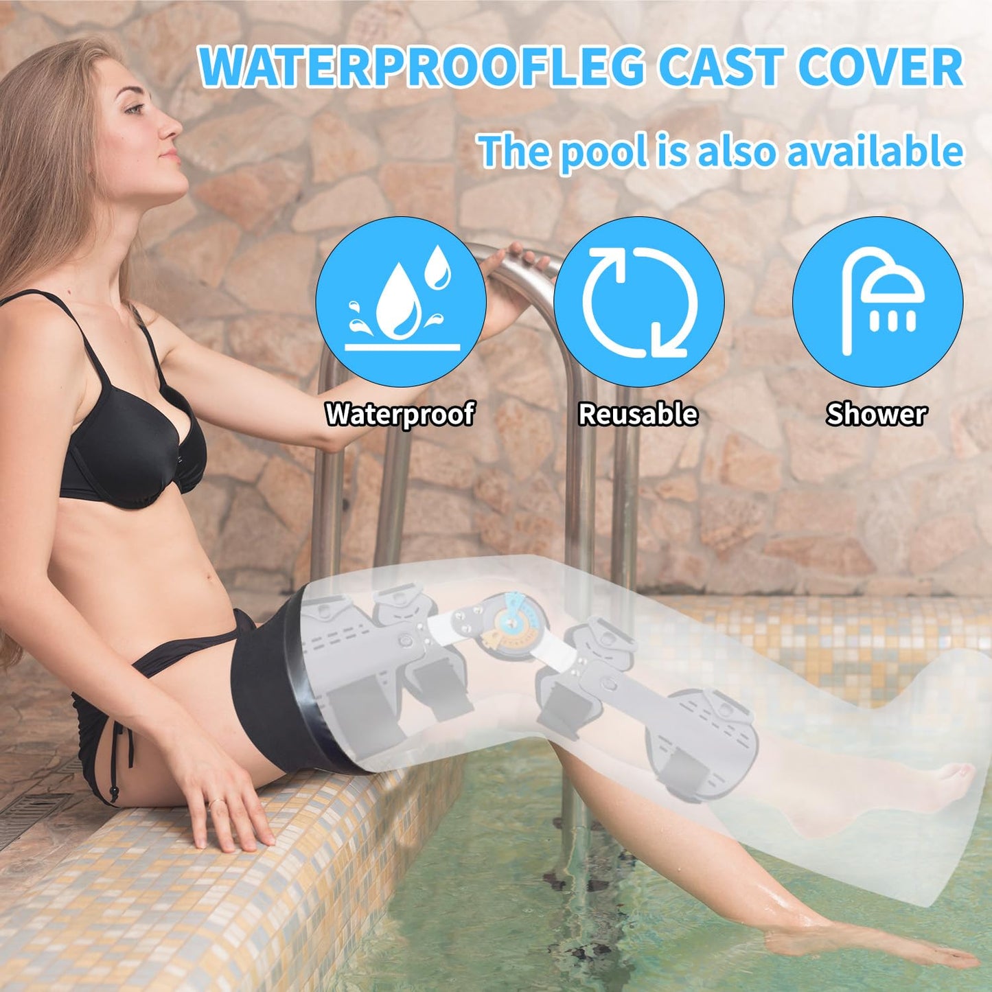 Adult leg cast protector for shower, KT1190 Waterproof Shower Bandage and Cast Cover Full Leg Shower Protector Watertight Protection to Broken Leg, Knee, Foot, Ankle Wound, Burns Reusable