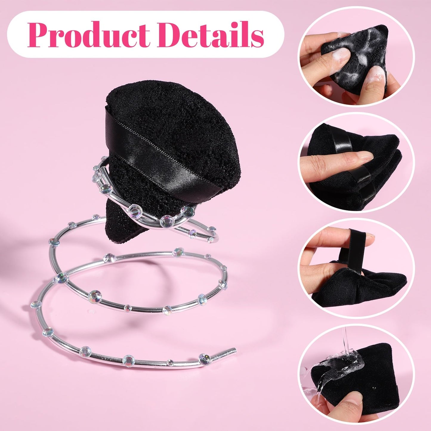Pimoys 6 Pcs Powder Puff, Face Soft Triangle Makeup Puff Velour Makeup Sponge for Loose Powder (Black)