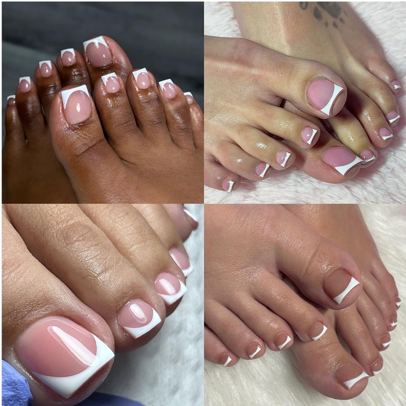 AddFavor Toe Nail Press ons - 150pcs Press on Toenails for Women, French Tip Toe Press on Nails Fake Toe Nail Tips Square Fake Toenails in 15 Sizes Full Cover Acrylic Toenail with Adhesive Tabs
