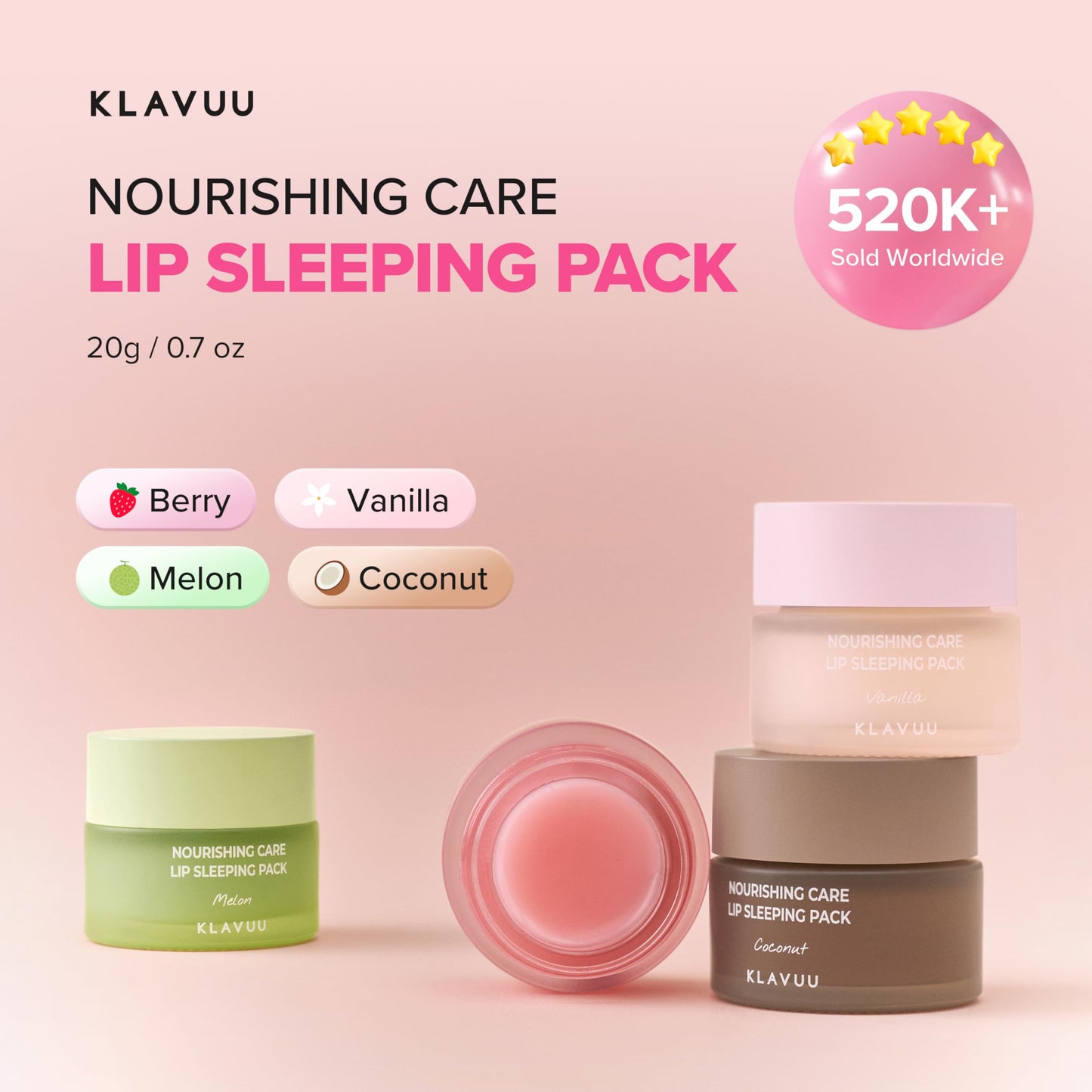 Klavuu Lip Mask Set (2PCS) – Overnight Deep Hydrating Korean Lip Balm Treatment for Very Dry, Chapped Lips | Lip Lightening & Plumping with Instant Hydration | Gentle Exfoliating (Berry & Vanilla)