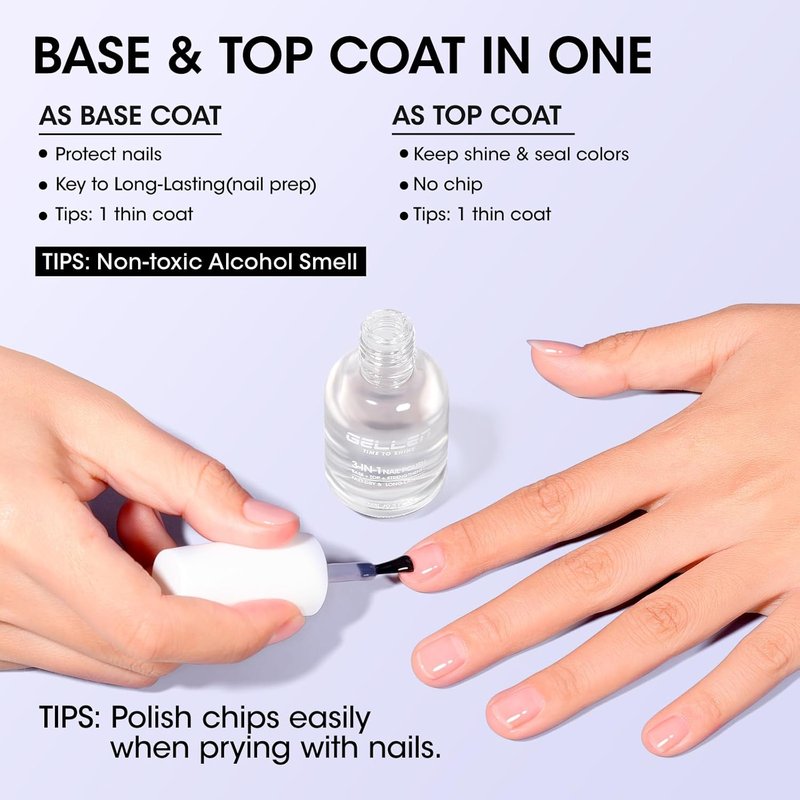 GELLEN 3-In-1 Clear Nail Strengthener - Base & Top Coat | Fortify Weak Brittle Nails with Keratin & Vitamin E