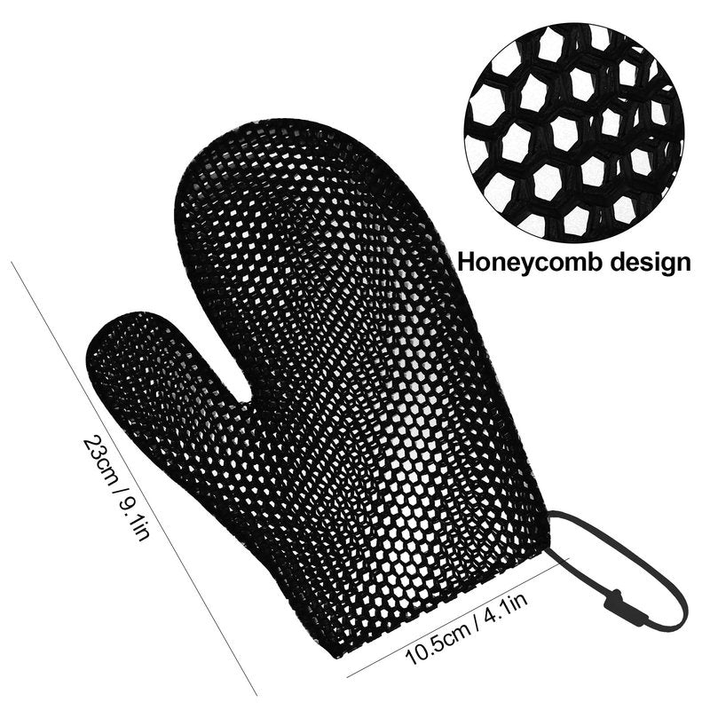 Honeycomb Exfoliating Bath Gloves - Microfiber for Enhanced Blood Circulation & Soft, Smooth Skin for All Skin Types (Black - Glove)
