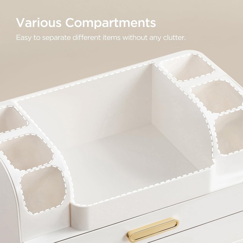 Makeup Organizer for Vanity - Large Cosmetic Storage with Brush Holder | All White, Perfect for Lipsticks & Skincare