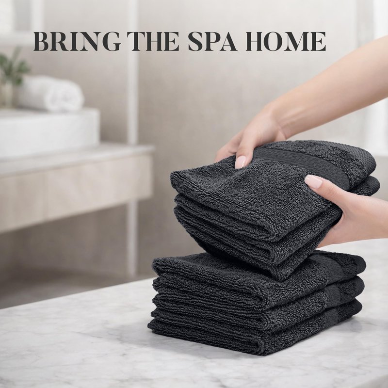 RIVERSIDE 12-Pack Premium 100% Cotton Charcoal Gray Face Towels for Bathroom [12x12] - Reusable Luxury Face Wash Cloths for Showering - 550 GSM Super Soft & Absorbent Washcloths for Body, Spa & Gym