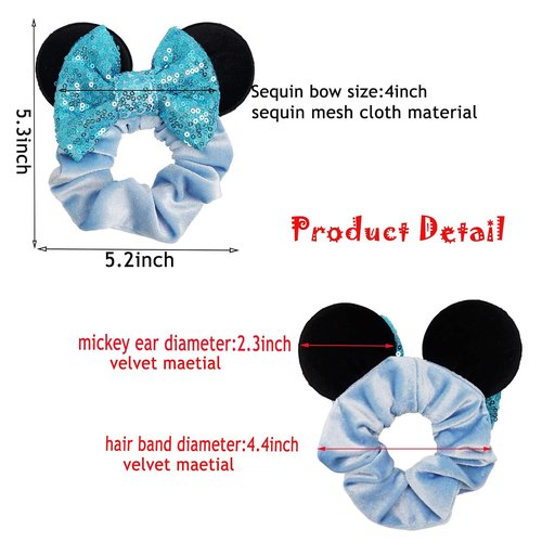 6 Pack Mouse Ears Scrunchies Velvet Sparkle Sequin Mouse Bows Hair Scrunchies Hair Ties Elastic Rubber Bands Ponytail Holders for Kids Women Girls Christmas Party Decoration