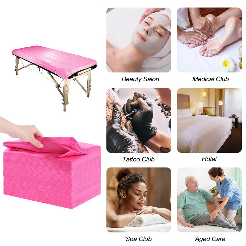 100Pcs Massage Table Sheets, 31''x71'' Waterproof Disposable Bed Sheets, Non-Woven Fabric Massage Table Cover, Breathable Protector Bed Cover for Massage Therapy Tattoo Beauty Salon (Pink)