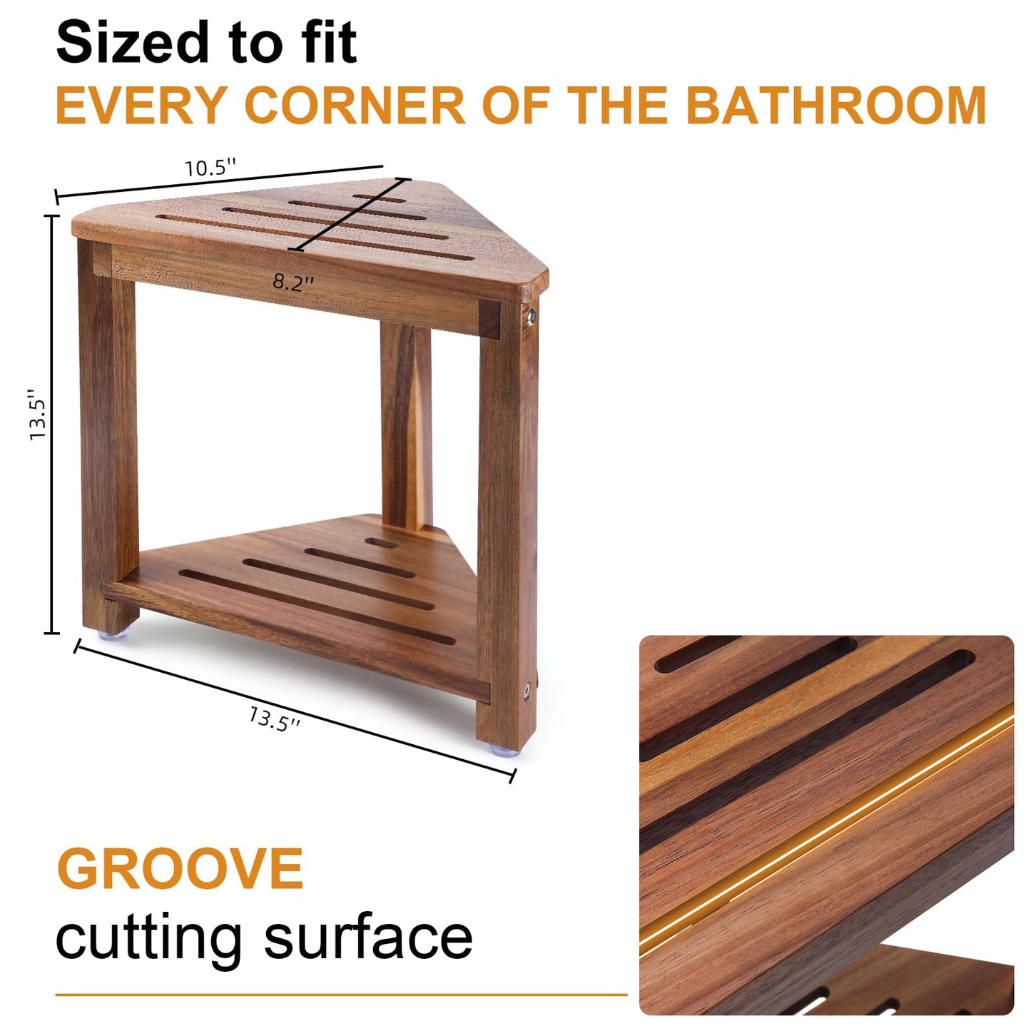 Yaoyiizy Shower Foot Rest 13.5in, Acacia Wood Shower Stool for Shaving Legs, Small Foot Stool with Storage Shelf, for Inside Small Shower Spaces