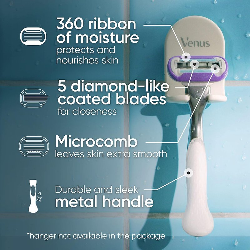 Gillette Venus Deluxe Smooth Platinum Razors - Women's Razor with Metal Handle & Anti-Slip Grip | 1 Razor & 2 Blade Refills