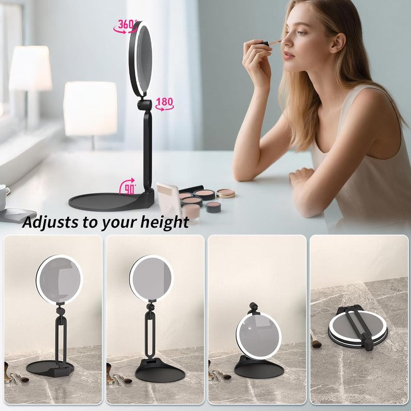 Magnifying Makeup Mirror with Light - 40X/1X Double-Sided, Rechargeable, 6-Inch, 360° Adjustable, Foldable Design