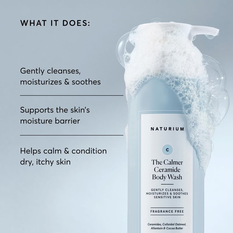 Naturium The Calmer Ceramide Body Wash, Frangrance-Free, Cleansing & Moisturizing for Dry, Sensitive Skin, Dermatologist-Tested, Paraben & Cruelty-Free, 16.9 oz