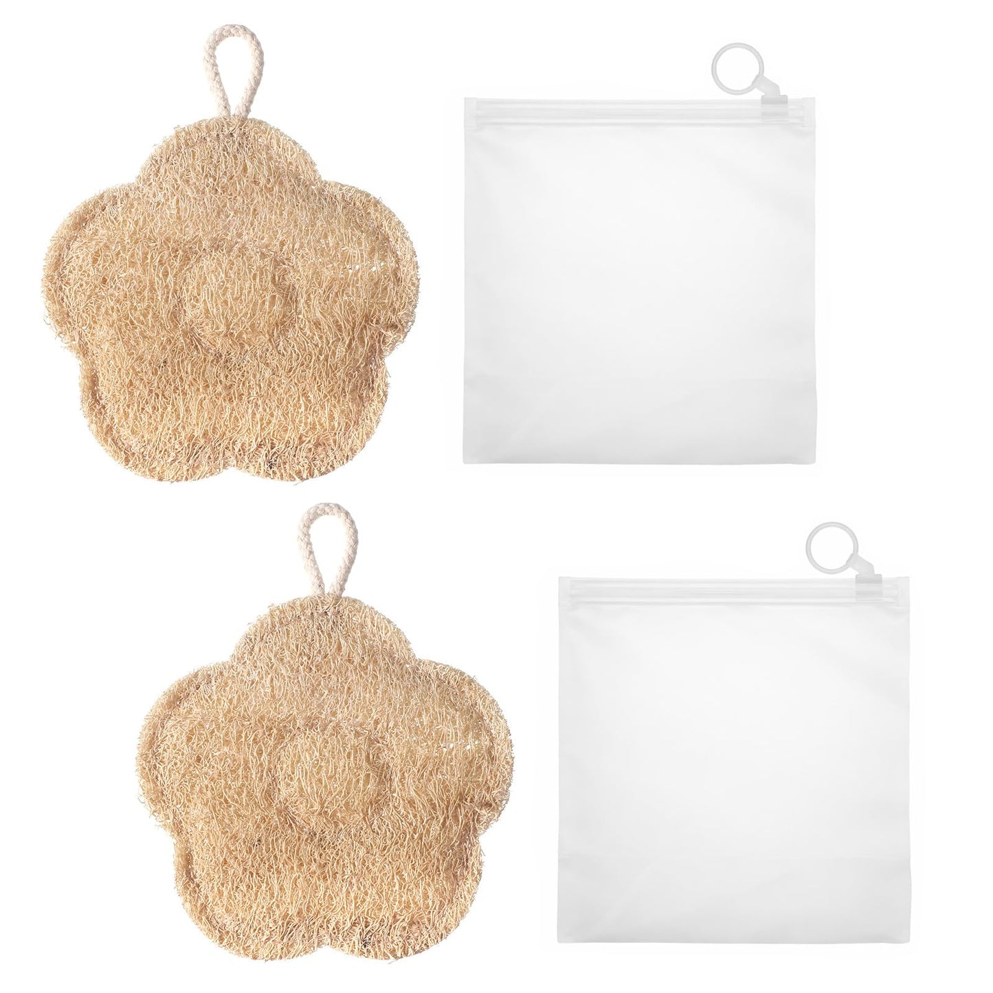 Hadnves Travel Loofah Exfoliating Body Scrubber Mini Natural Loofah Sponge Shower Exfoliator for Men Women Gentle Cleansing for Face and Body Quick-Drying Rich Foam Includes Storage Bag (2)