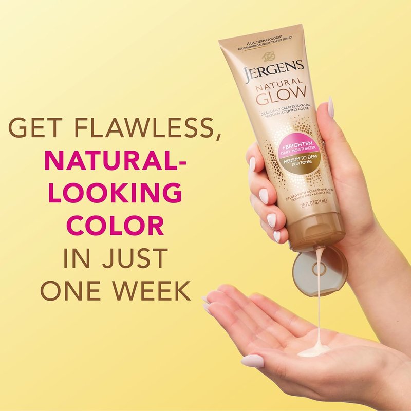 Jergens Natural Glow Self Tanner Lotion - Daily Moisturizer for Medium to Deep Skin Tone | 7.5 Oz with Coconut Oil & Vitamin E
