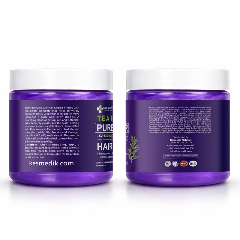 KESMEDIK Tea Tree Purple Hair Mask Toner with Argan Oil, Deep Conditioner for Dry Damaged Bleached, Blonde Silver White & Gray Hair Toner, Itchy Scalp Relief, Removes Brassy & Yellow Tones