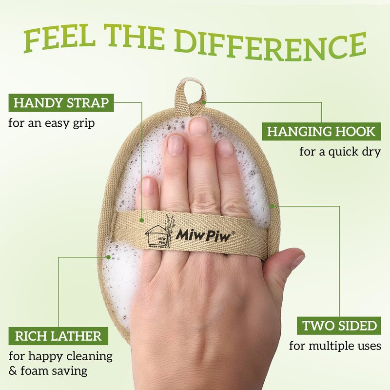 Miw Piw Natural Loofah Exfoliating Body Scrubber, Loofah Bath Sponge, Luffa for Women and Men, 100% Biodegradable Compostable, Dye Free, Zero Waste Eco Friendly Sustainable (Pack 2-4.7" x 6.3" Each)