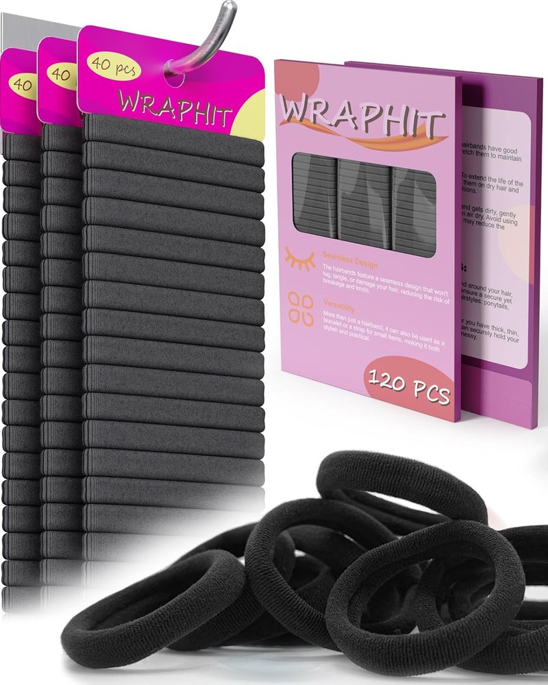 Hair Ties - 120pc No Damage Snag-Free Elastic Ponytail Holders for Thick Hair | Black