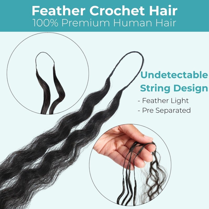 Lvnatu Feather Crochet Human Hair Burmese Curly for Miracle Knots Boho Braids Black Women Pre Looped Reusable 100% Remy Human Hair Lightweight Pre Separated Invisible Strings 100 Strands 120g 20 Inch