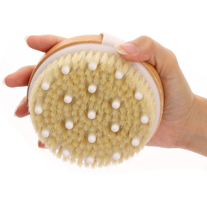 2-Pack Dry Brushing Body Brush for Lymphatic Drainage, Round Dry Exfoliating Brush with Massage Nodes for Cellulite, Dry Skin, Circulation Boost