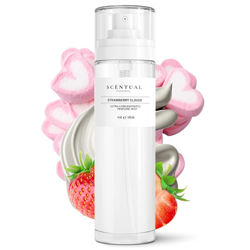 Scentual Fragrances, Ultra-Concentrated Hair & Body Perfume Mist, Long Lasting Women's Fragrance, Gourmand Perfumes for Women, Vegan and Cruelty Free (Strawberry Clouds)