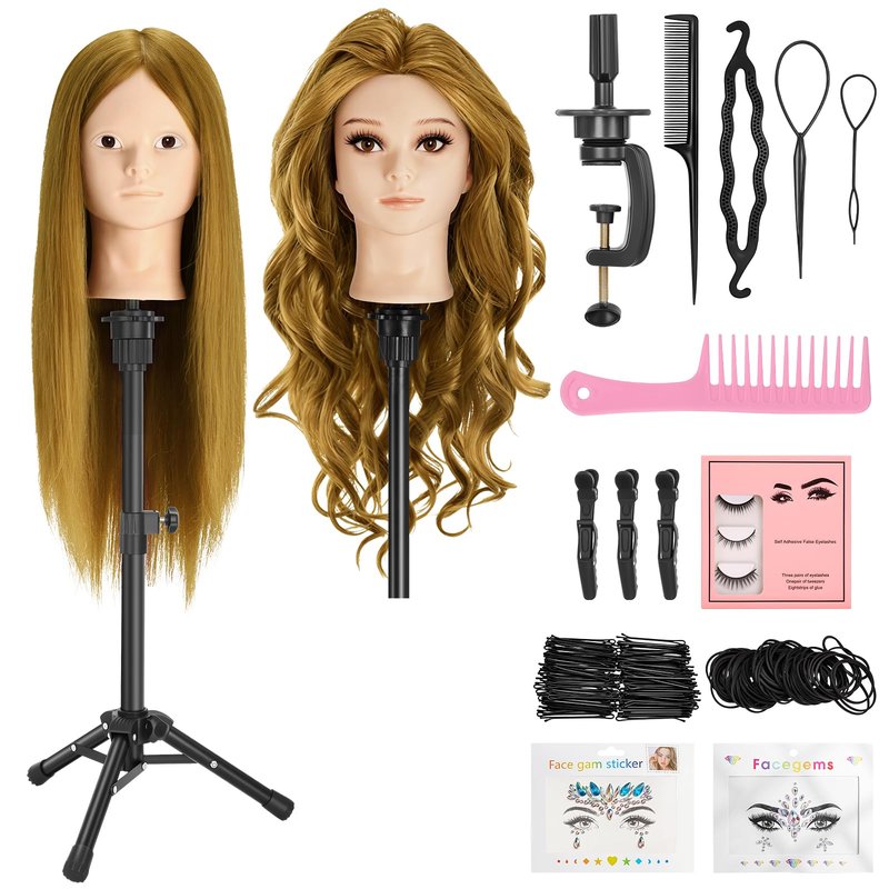 23" Mannequin Head with 90% Real Human Hair for Makeup Practice, Hairdressing Training, Braiding, and Styling with Adjustable Tripod Stand