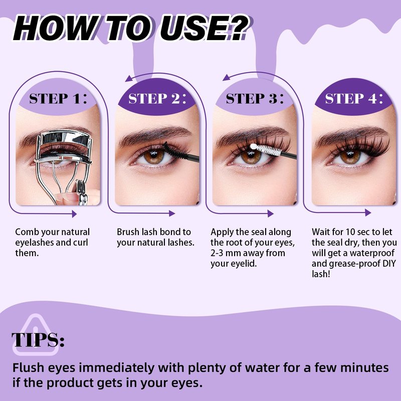 B&Qaugen Lash Bond and Seal Waterproof 10ML Eyelash Bond and Seal Lash Glue for Lash Clusters 72 Hours Black Lash Glue and Bond Super Strong Lash Extension Bond and Seal Long Lasting (NewST-HEI New)