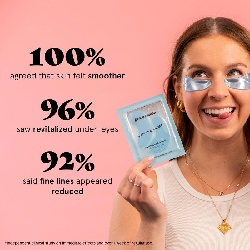 Grace & Stella Under Eye Mask - Award-Winning Gel Patches to Reduce Dark Circles & Puffiness | 6 Pairs, Blue