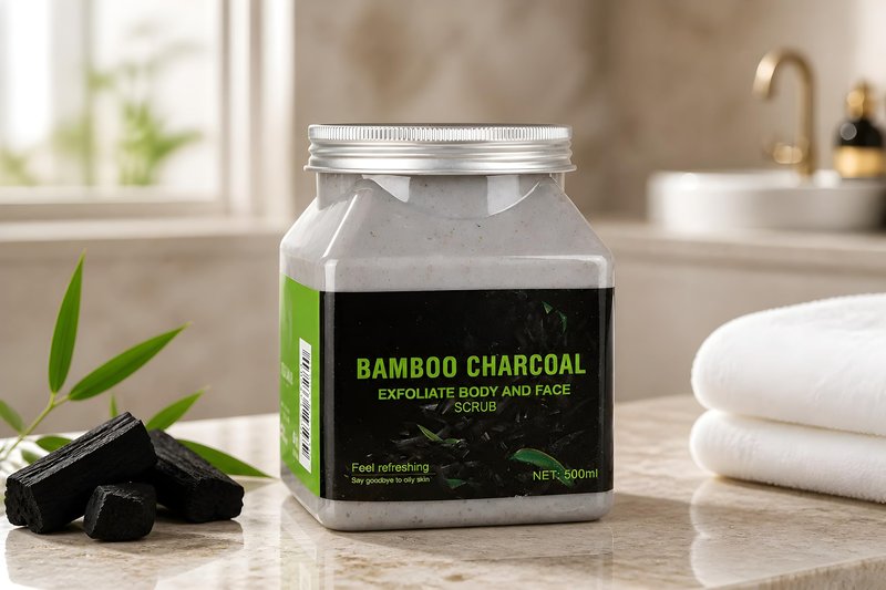 Bamboo Charcoal Exfoliate Body and Face Scrub, Physical Exfoliant for All Skin Types, 500ml Jar