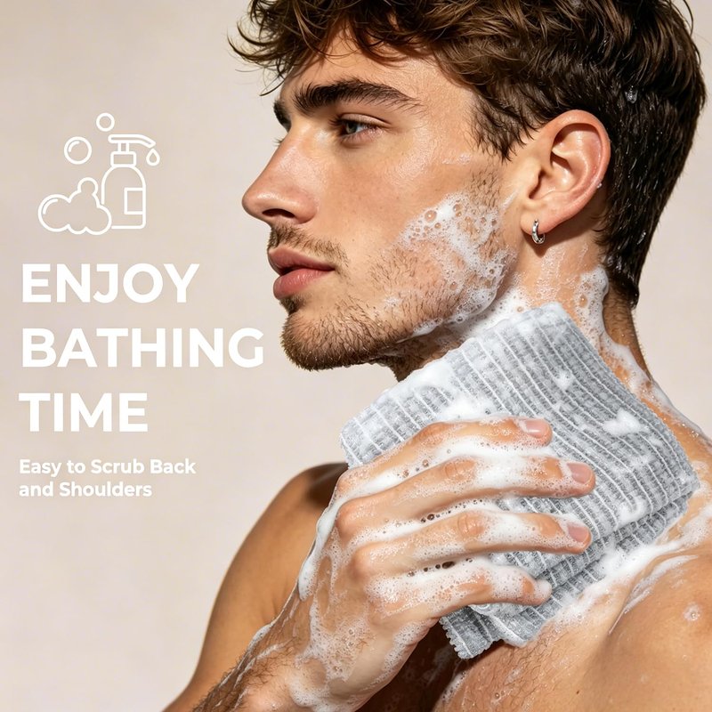 LEICHTEN Grey Intense Exfoliating Washcloth Body Scrubber, Quick Drying Japanese & Korean Exfoliating Cloth, Extra Long Back Exfoliator for Shower, Ideal for Men Women Daily Heavy Duty Deep Cleansing