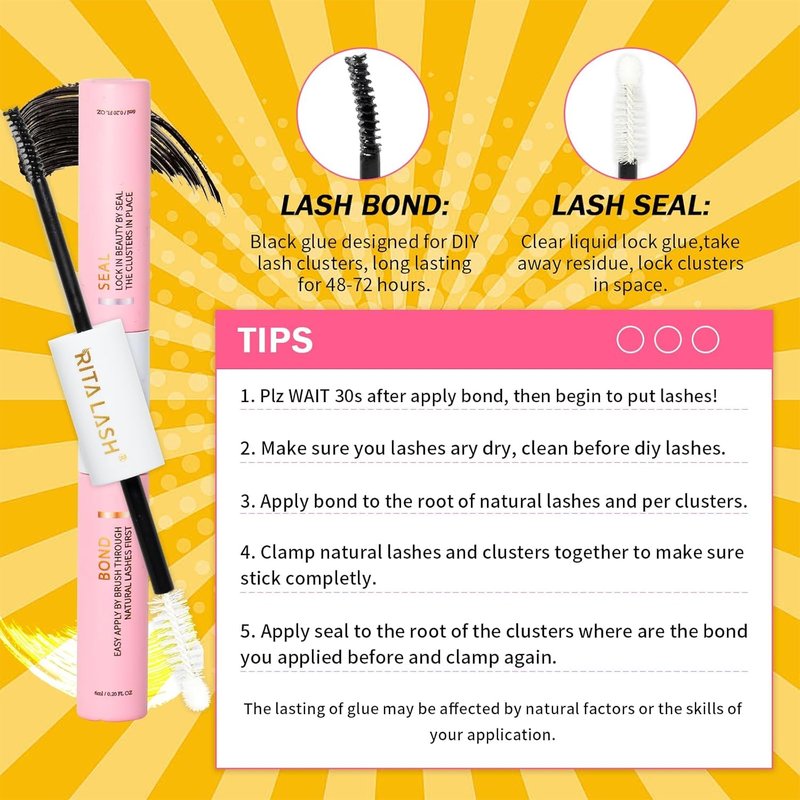 RITALASH Lash Extension Kit - 800pcs DIY Cluster Lashes with Bond, Seal, Remover & Tweezers | 30D-60D, 8-16mm