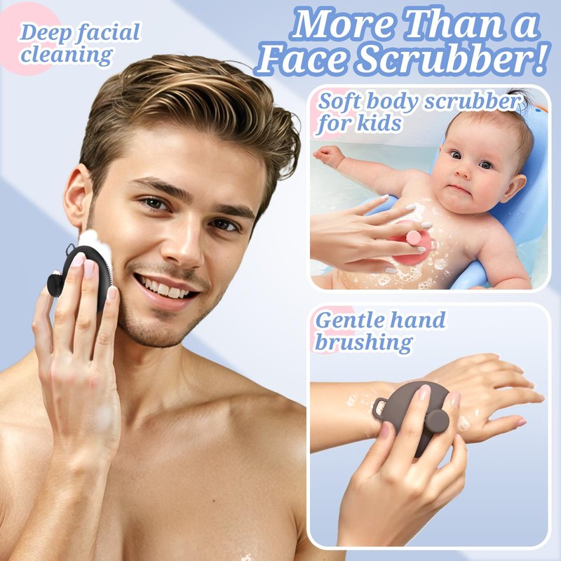 GEENOA Silicone Face & Body Scrubber Set, Exfoliating Body Scrubber Face Scrubber with Dense Bristles & Non-Slip Handle, Gentle Silicone Loofah Face Brush for Good Lathering and Deep Cleansing(Black)