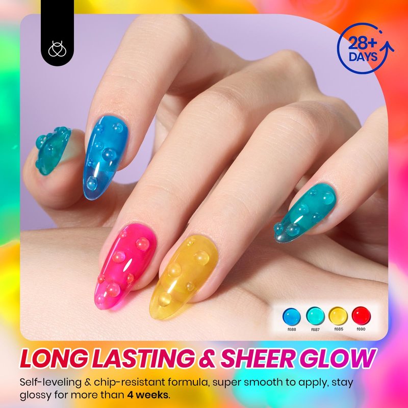 Beetles Neon Gel Nail Polish Set - 6 Colors Summer Jelly Gel Nail Polish Kit Hot Pink Red Blue Yellow Green Sheer Transparent Effect French Nail Art Tropical Glow Series Manicure Gift for Women