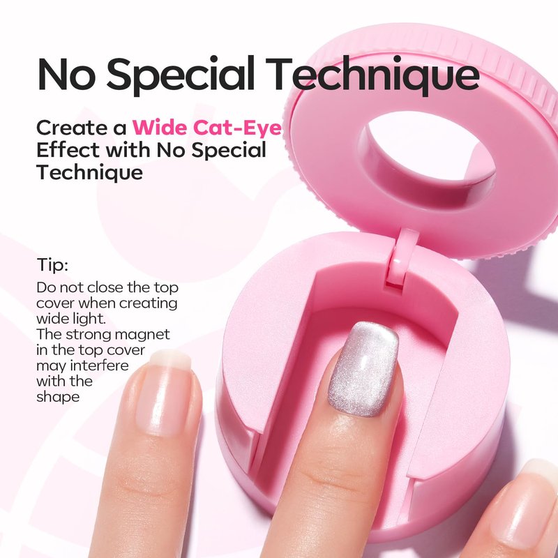 modelones 5D Automatic Nail Magnet for Cateye Gel Polish, Upgraded 3-in-1 Strong 360° Rotating Glass Bead Magnetic Side-Light Nail Magnet for Beginner-Friendly DIY Nail Designs (Magnet Only)