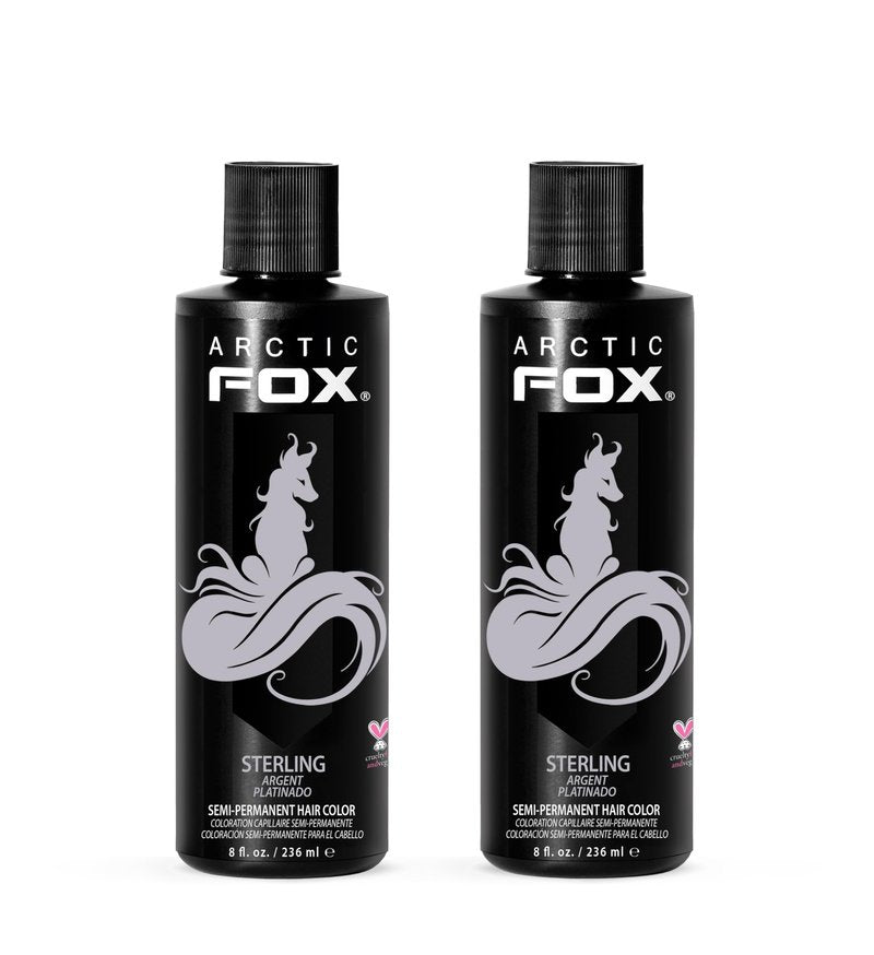 Arctic Fox Semi-Permanent Hair Dye, Vegan & Cruelty-Free, Pastel Silver Toner for Platinum Blonde, Conditioning Formula, Ammonia & Peroxide Free, STERLING, 8 Fl Oz (Pack of 2)