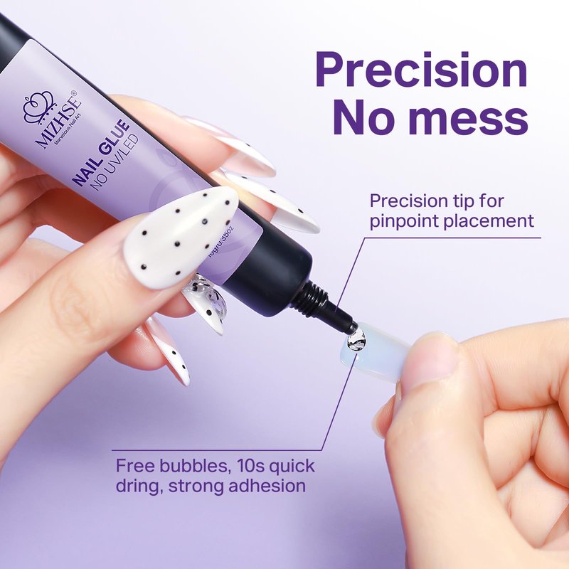 MIZHSE 2PCS Semi Solid Nail Glue Gel for Press On Nails Tips, Super Strong Quick Drying No U V Light Needed Glue on Nails, Easy-Control Non-Run Formula Fake Acrylic Nails Kit Glue Gel