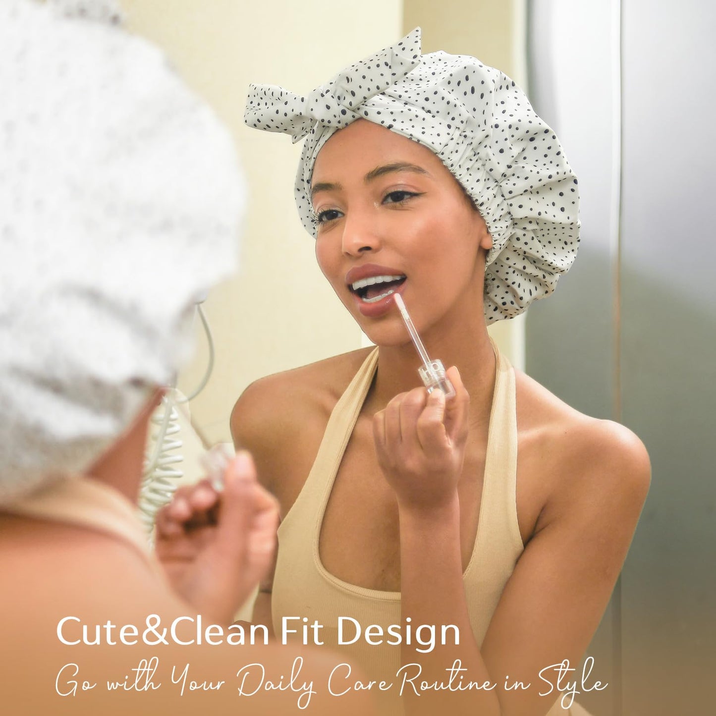 Yanibest Shower Cap for Women Reusable Waterproof, Adjustable Non-Slip Shower Hair Cap, Washable Bath Hat for Long Hair