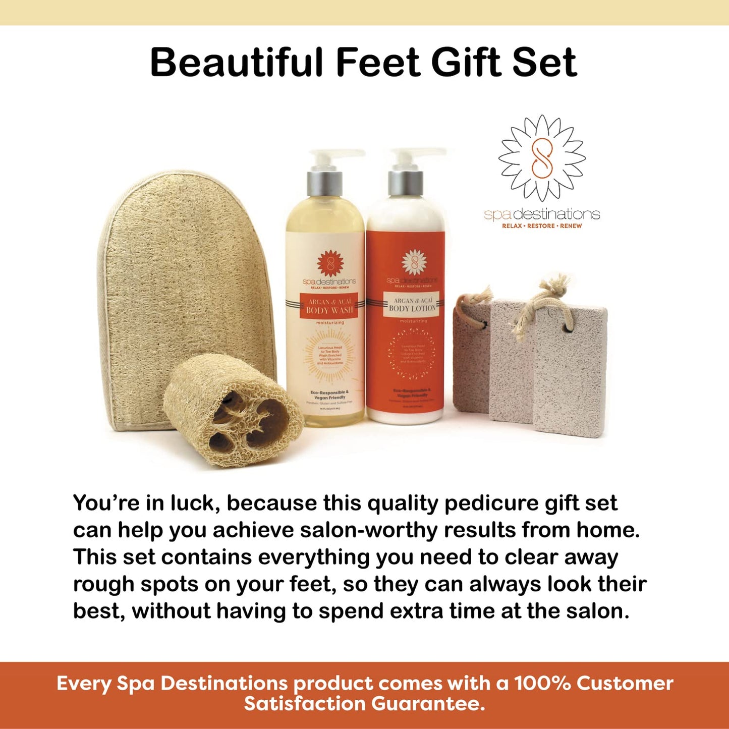 Spa Gift Set for Women "Beautiful Feet Gift Set" 7-piece Tropical Scent Gift Set with Body Wash, Body Lotion, Natural Loofah, and Pumice $71 Value