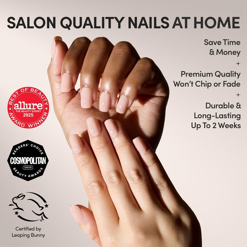Glamnetic x GLAMZILLA Press On Nails - FOR THE “IT” GIRLS | Short Squoval Nude Fake Nails, Semi-Transparent, Salon Quality, Everyday | 15 Sizes - 30 Nail Kit with Glue