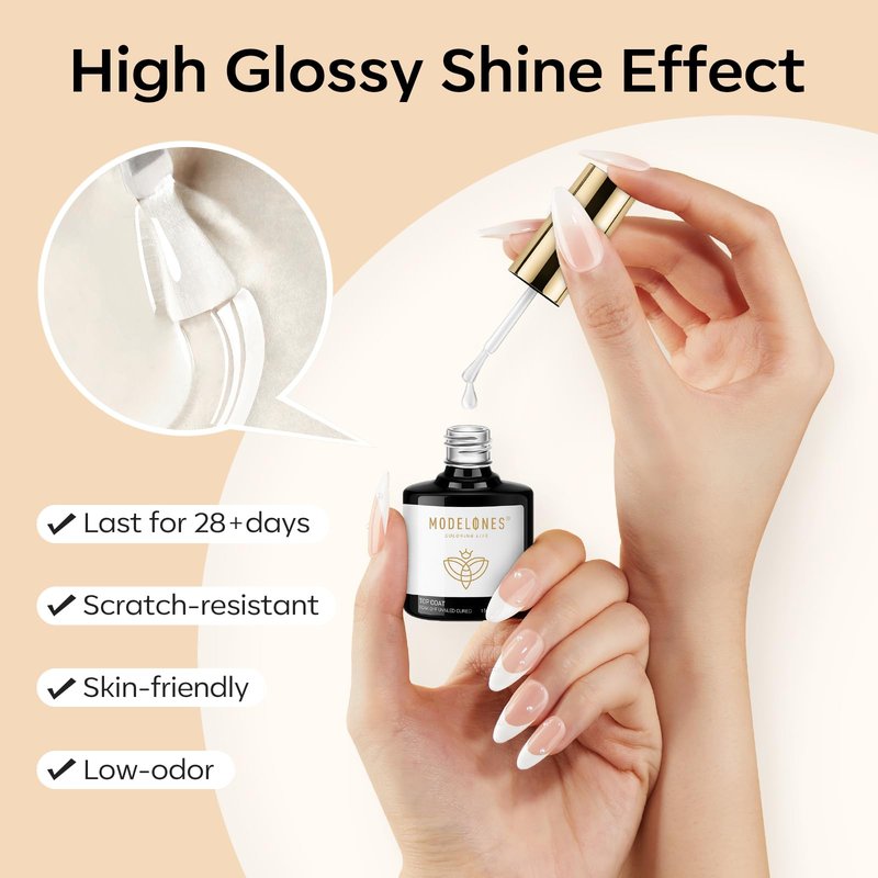 modelones X Gel Nail Glue and Top Base Coat Set, 15ML 3 PCS No Wipe Clear Gel Polish 9 in One Nail Glue for Nail Tips Press Ons Rhinestone Long Lasting Glossy Soak Off U V Manicure Gift Kit for Women