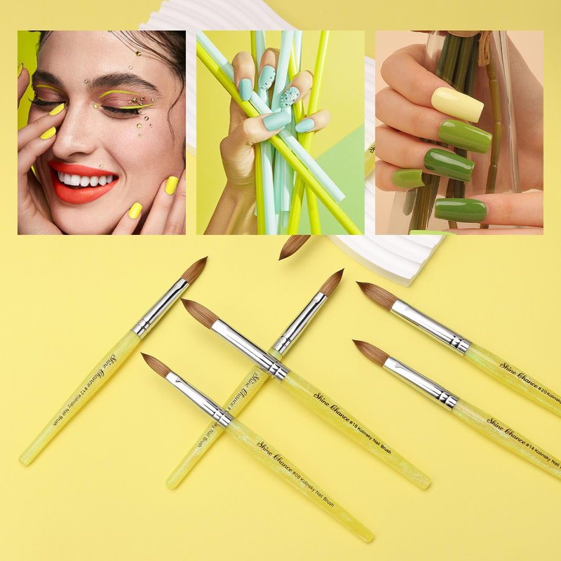 Acrylic Nail Brush Size 12, 100% Pure Kolinsky Nail Brush for Acrylic Application, Professional Nail Extension Manicure Tool Nail Drawing Pen for DIY Home Salon(Yellow)