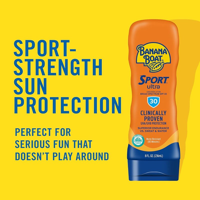 Banana Boat Sport Performance Broad Spectrum SPF 30 Sunscreen Lotion, Swim Splash - Up to 80 Minutes Water Resistant, 8 fl oz, 2-Pack