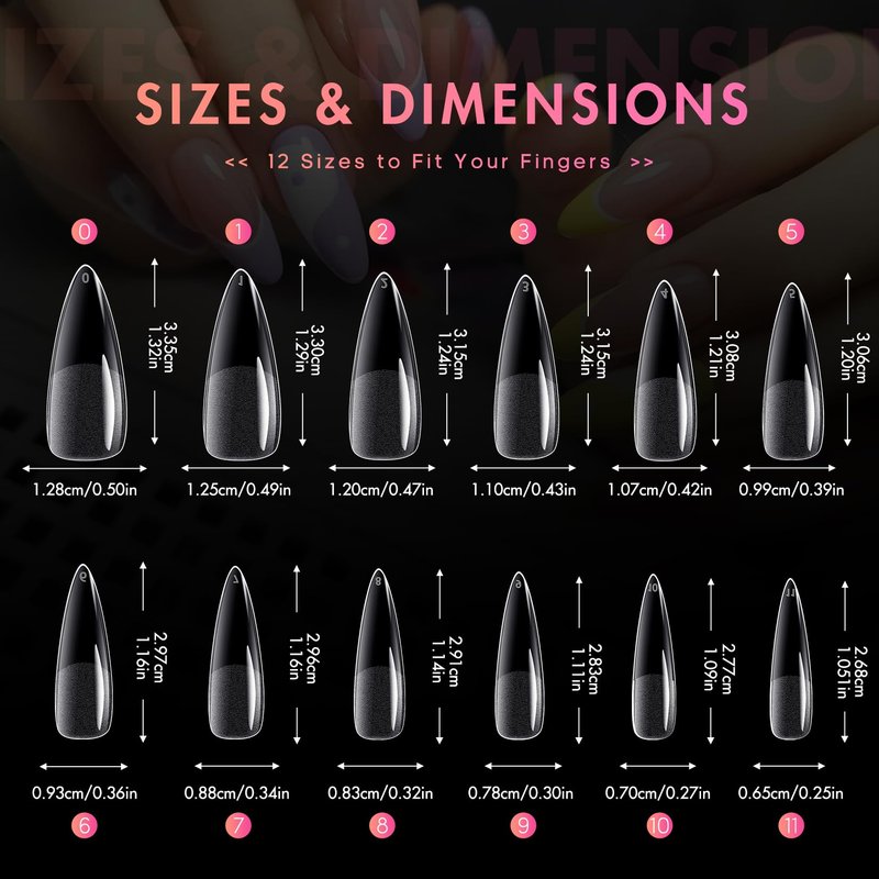 Ranrose Long Almond Nail Tips: 240pcs Nail Tips Full Cover False Nail 12 Sizes Half Matte Pre-shape Acrylic Almond Shaped Press On Nail Tips DIY Nail Salon