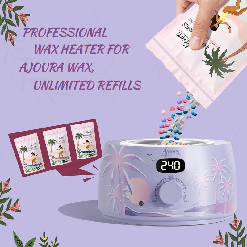 Ajoura Hard Wax Warmer for Brazilian & Bikini, Digital Hair Removal Kit with See-Through Lid, 10-Min Heat, 30 Wax Sticks, Beginner Friendly for Full Body & Face (Purple)