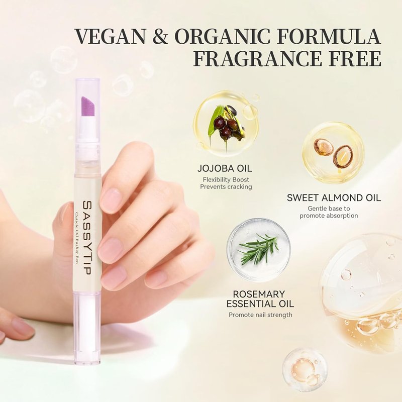 Ceramic Cuticle Pusher & Oil Pen - Gentle Cuticle Remover for Dry Nails | 2ml Fragrance-Free Scented (Beige)